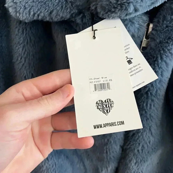 852 NEW Apparis Tukio Faux Fur Jacket in Steel Blue Size XS - Picture 4 of 6